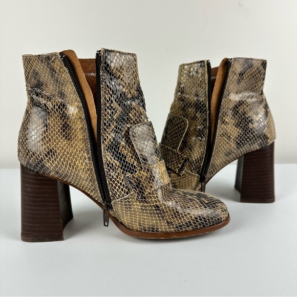 Topshop Snakeskin Print Booties Tan Black Leather High Block Heels Women’s 38 - Picture 13 of 16